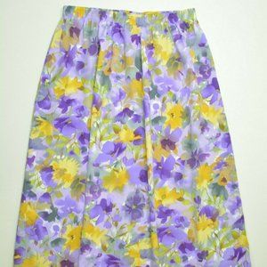BLAIR Sz Medium Womens PURPLE Yellow FLORAL Polyester ELASTIC Waist A-LINE SKIRT